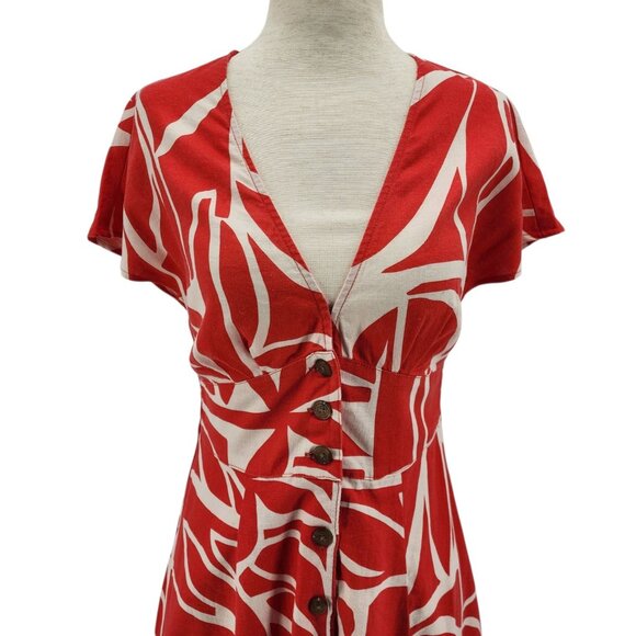 NEW Marine Layer Womens XS Dress Camila Mini Sunset Mosaic Hemp Blend Red Boho - Picture 2 of 14